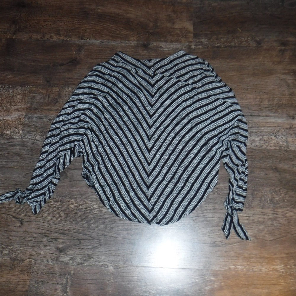 Free People Striped Long Sleeve Top V Neck Blouse Tie Hem Women's Boho Casual - Picture 6 of 7